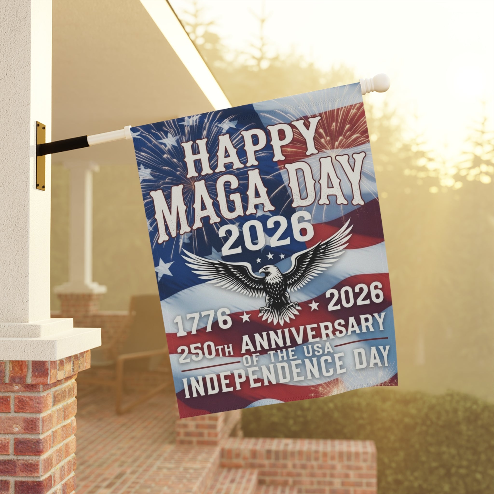 Garden Flag — "Happy MAGA Day 2026" USA Independence 250th Anniversary