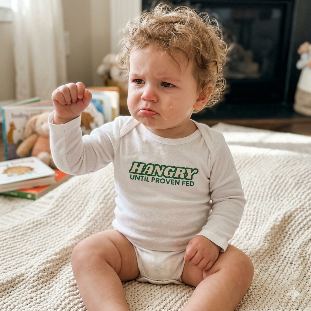 "Hangry Until Proven Fed" Long Sleeve Baby Onesie