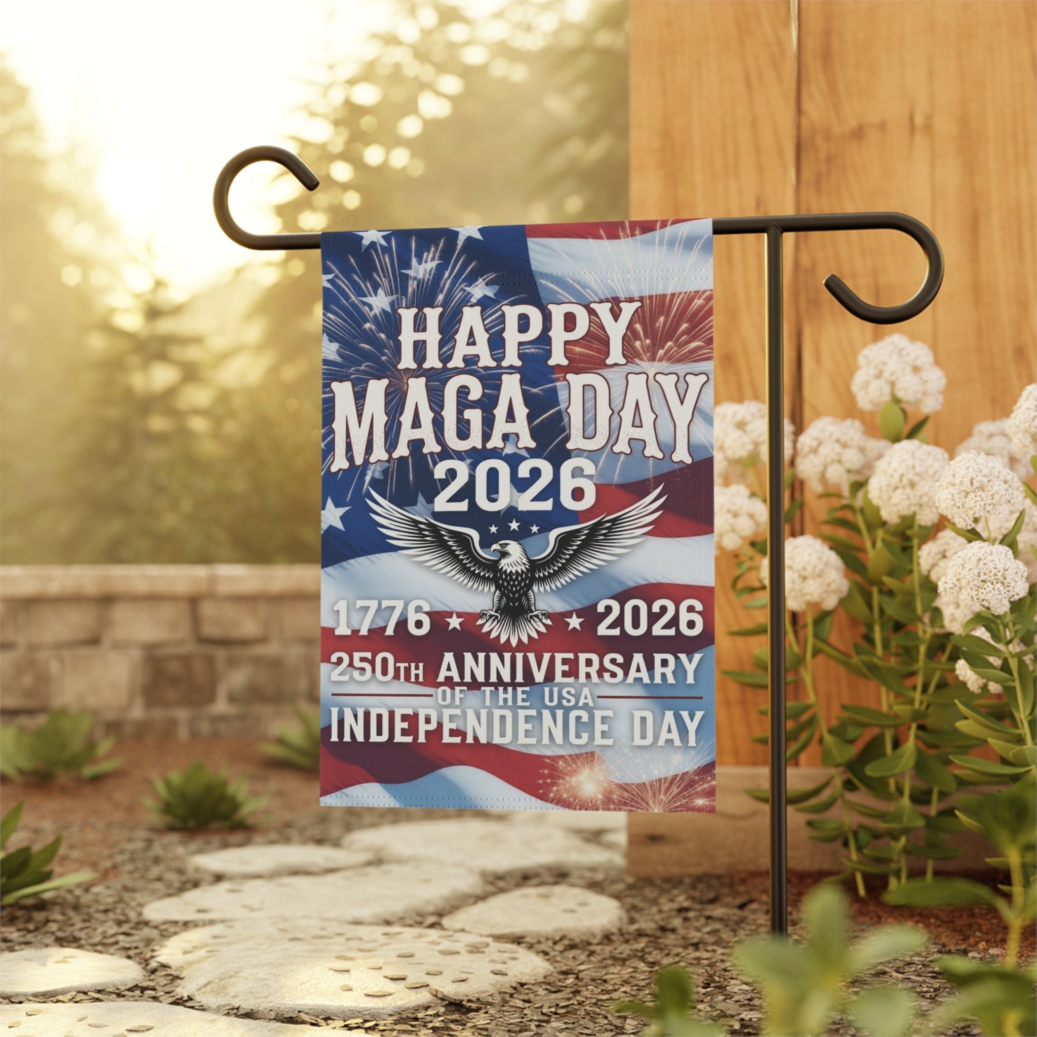 Garden Flag — "Happy MAGA Day 2026" USA Independence 250th Anniversary